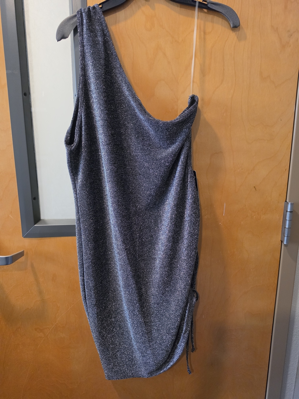 Justify One-Shoulder Shimmery Charcoal Dress